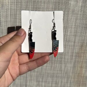 Halloween Horror Bloody Kitchen Knife Design Dangle Earrings Goth NWT
